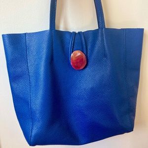 RARE Florentine Leather Royal Blue Tote with Ruby Agate - Uno Alla Volta